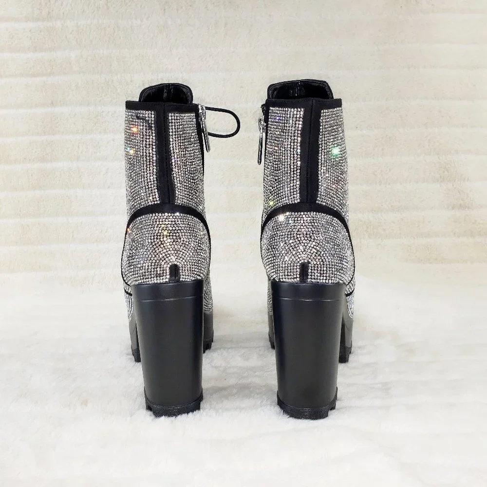 Cape Robbin Silver Crystal Lace-Up Platform Ankle Boots - Picture 10 of 15